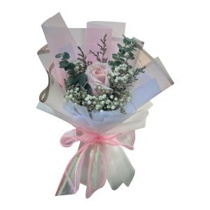 Cute Pink Rose With Baby Breath Flowers Bouquet