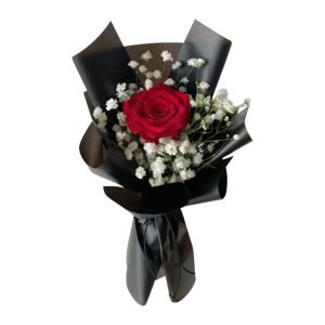 Cute Red Rose With Baby Breath Flowers Bouquet