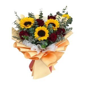 Tropic Romance Paradise Fresh Flower Bouquet - Sunflower And Red Roses