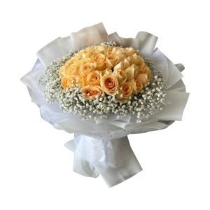 Champagne Rose With Baby Breath Flower Bouquet