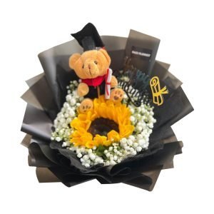 Graduation Gift Flower Bouquet Sunflower Baby's Breath Graduation Bear Topper