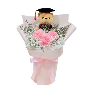 Pink Carnation Baby Graduation Bear Fresh Flower Bouquet
